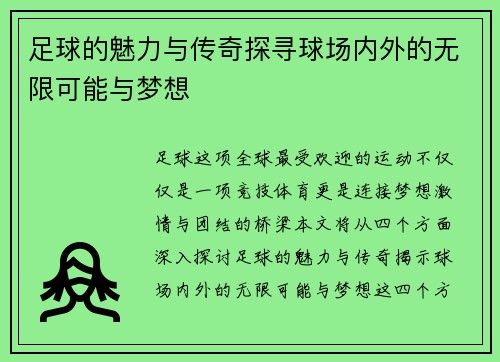 足球的魅力与传奇探寻球场内外的无限可能与梦想